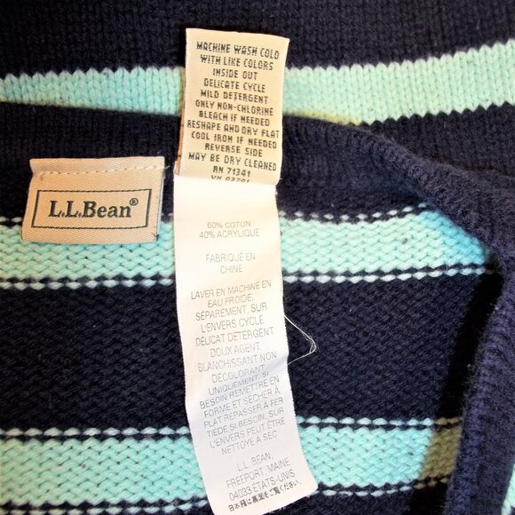 L.L. Bean Womens Sweater Size 12 Long Sleeve Striped Crew Neck Casual Blue - Picture 6 of 6